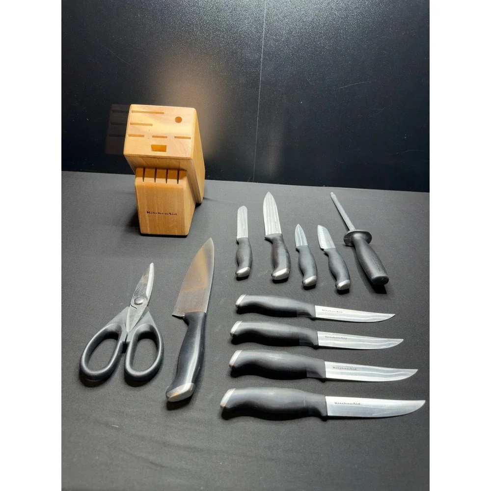 KitchenAid 12 Pc Knife Block Set Chef Utility Steak Knives Scissors Sharpener